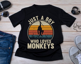 Monkey Shirt, Just a Boy Who Loves Monkeys Shirt, Monkey Lover Gift, Monkey Costume, Monkey Owner Gift, Monkey Boy Tee, Monkey Sunset Shirt