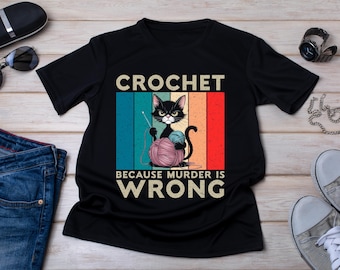 Gehaakt T-shirt kat, gehaakt omdat moord verkeerd is, breicadeau
