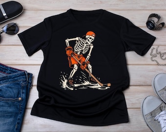 Skeleton Hockey Halloween Shirt, Funny Ice Hockey T Shirt, Hockey Player Tee, Halloween Hockey Shirt, Spooky Skeleton Hockey Gift