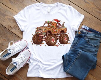 Gingerbread Monster Truck T Shirt, Christmas Shirt, Kids Monster Truck Tee, Gingerbread Cookie Shirt, Christmas Gift, Truck Lover Gift