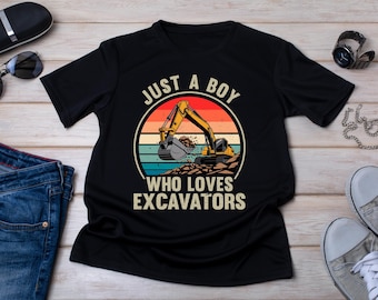 Boy's Excavator T-Shirt, Construction Truck Tee, Machine Operator Gift