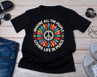 Imagine Peace T Shirt, Peace Sign Shirt, Anti War Shirt, Hippie Shirt, Boho Music Lover Tee, 60s 70s Vintage Shirt, Human Rights Gift
