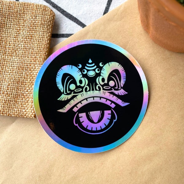 Lion Dance Holographic Sticker, Lion Dance Sticker, Chinese Lion Sticker, Chinese New Year Sticker, Lunar New Year Sticker