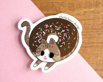 Donut Cat Sticker, Brown Tabby, Cute Cat Lover Gift