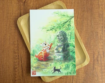 Chinese Lion Dance Illustration Postcard: Lunar New Year Art