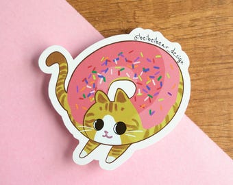 Orange Tabby Cat Donut Sticker, Cute Vinyl Decal
