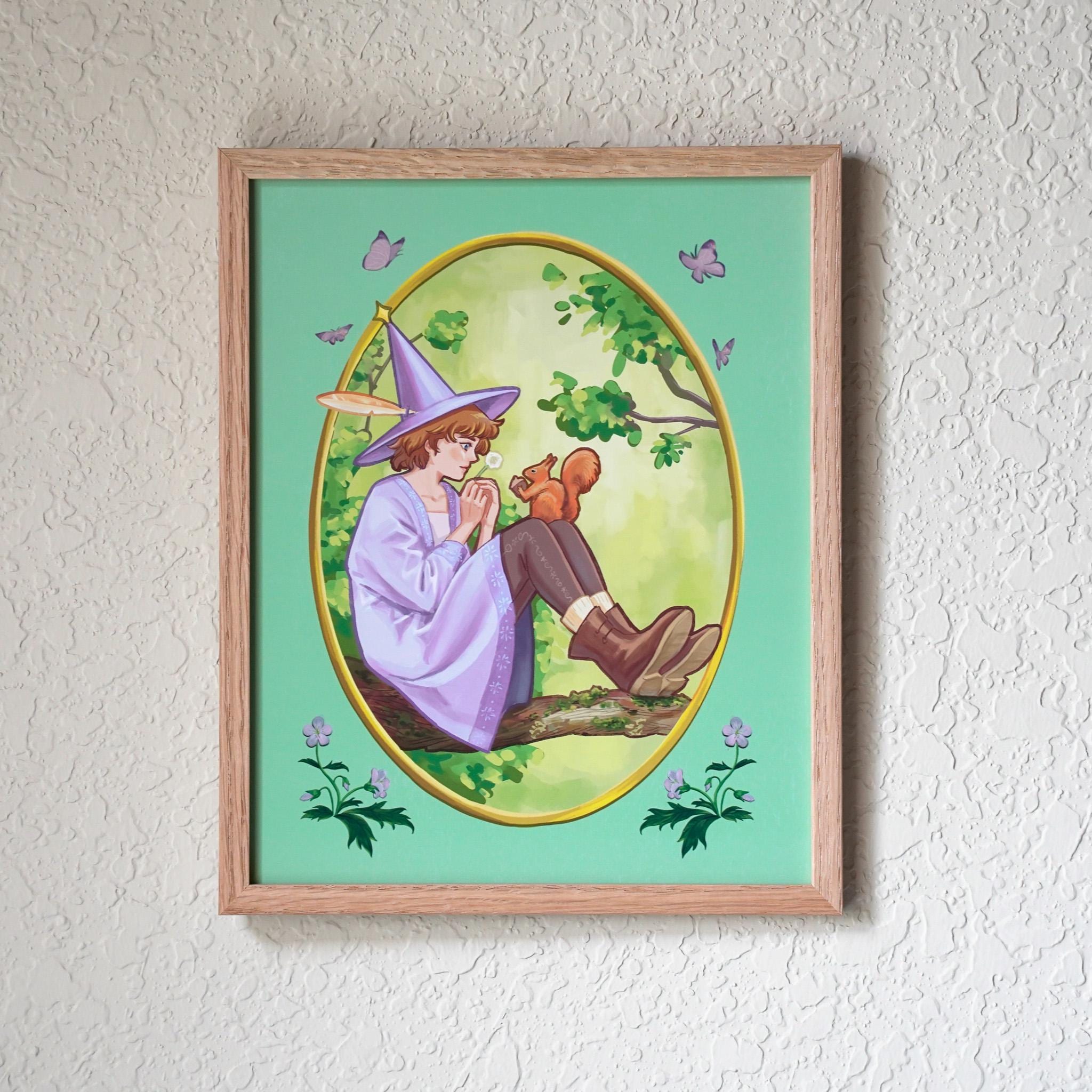 居心地の良い魔女のアートプリント - リスを描いた気まぐれな手描き