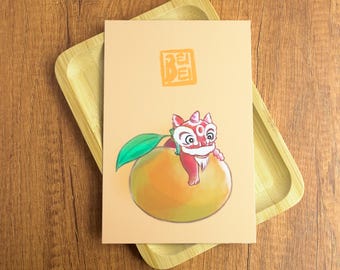 Chinese Lion Dance Art Postcard: Lunar New Year Card