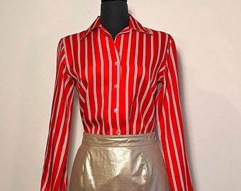 Vintage Red & White Striped Button Up | 70's Candy Cane