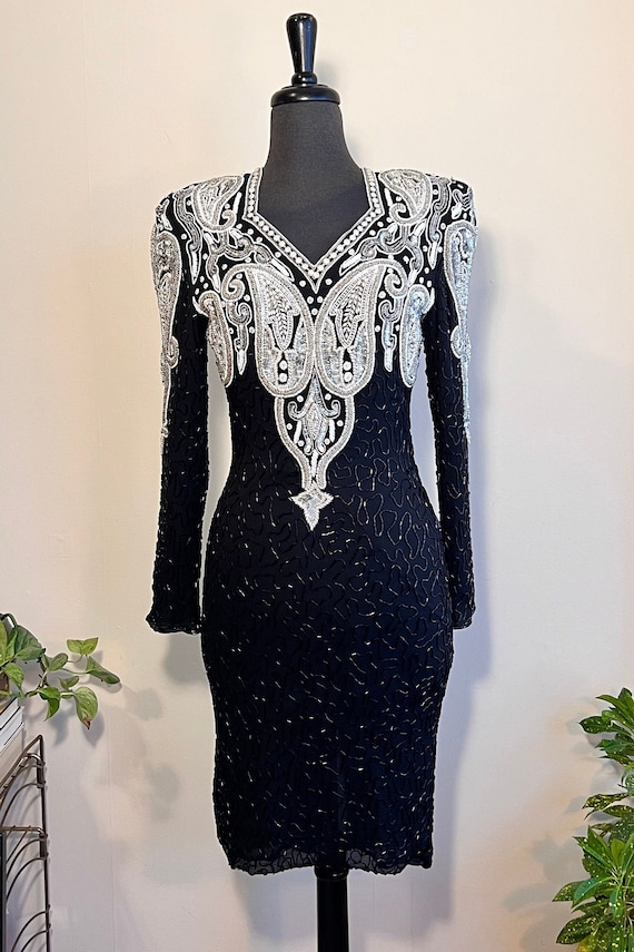 black and silver beaded dress Ashley Lauren 11236 Black/Silver Sequin Prom Dress, 10 / Black/Silver