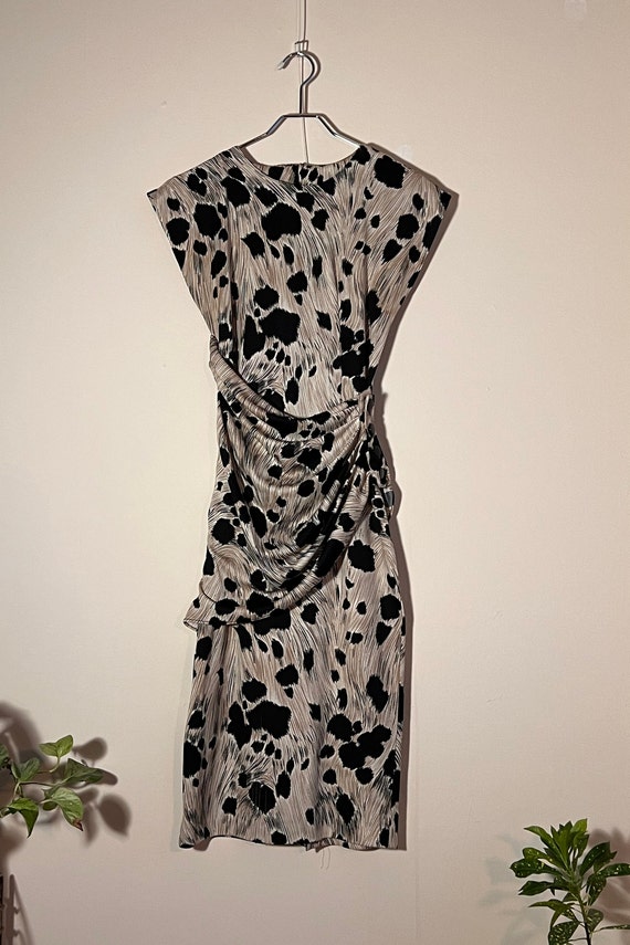 Vintage Abstract Cow Print Pencil Dress | 1980's … - image 5