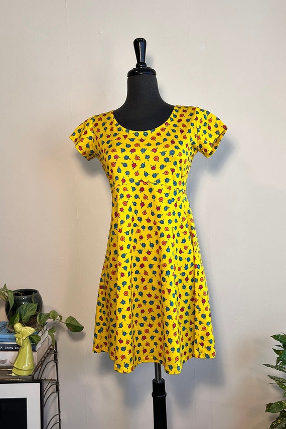 Vintage Yellow Mini Dress | Babydoll with Mini Flo