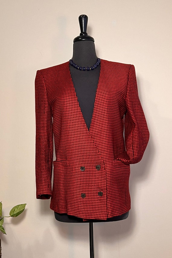 1980's Red & Black Houndstooth Wool Blazer