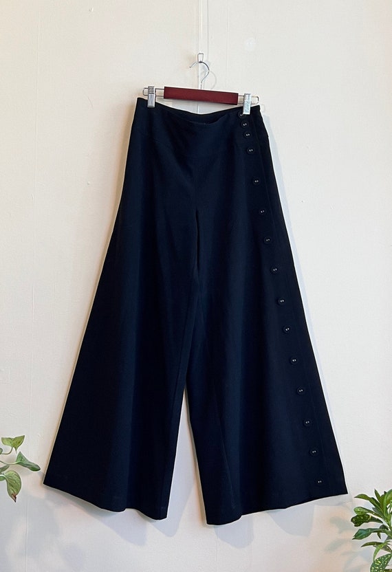 Vintage 70s Navy Blue Wool Sailor Pants Button Bib Front US 