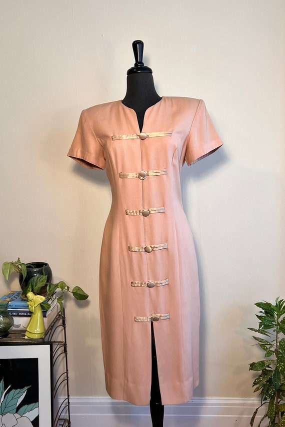Vintage Dusty Rose Button Up Sheath Dress