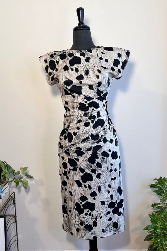 Vintage Abstract Cow Print Pencil Dress | 1980's … - image 3