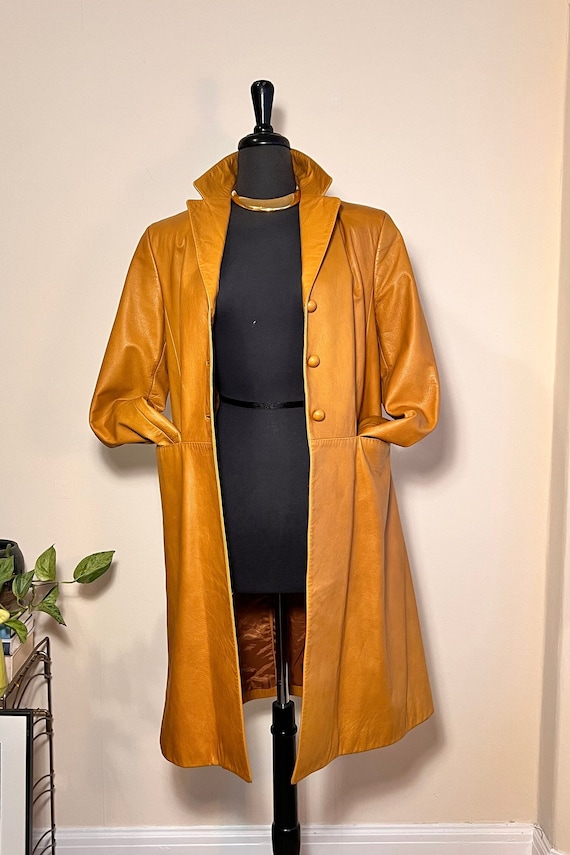 70's Style Tan Leather Trench