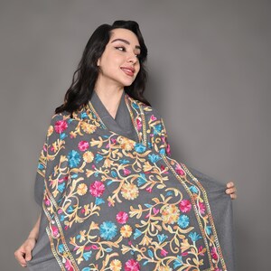 Handmade Cashmere Embroidered Shawl | Vintage Ethnic Wrap | Bohemian Wool Scarf