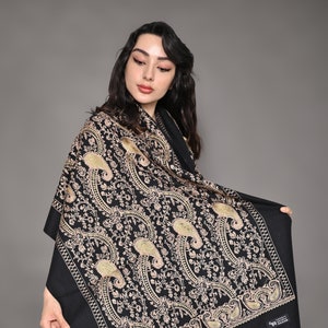 Black Cashmere Embroidered Shawl: Chic Wrap & Scarf, Women’s Fashion Scarf