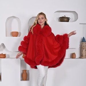 Red cape with fur trim top
