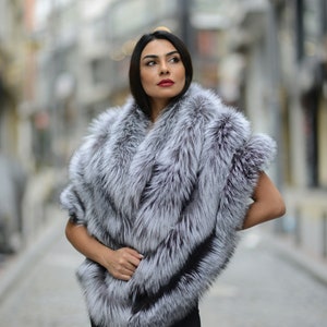 Gray Fox Fur Bridal Wrap: Genuine Finland Fur Stole, Wedding Shawl