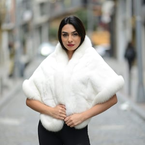 Luxuriöse Weiß Fuchs Pelz Stola für Frauen, Hochzeit Anlässe und Elegante Abende, Fuchs Pelz Schal Braut