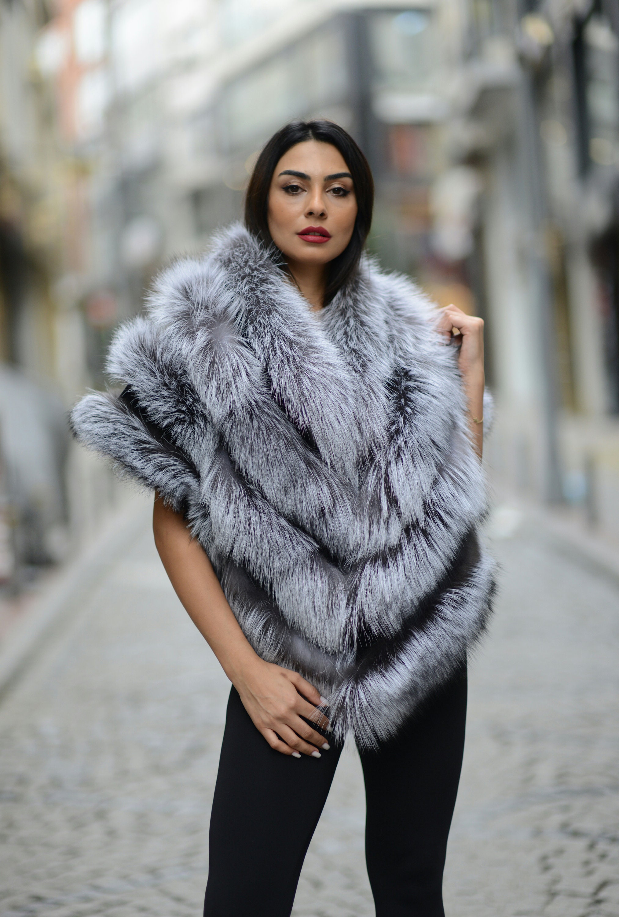 Gray Fox Fur Bridal Wrap: Genuine Finland Fur Stole, Wedding Shawl