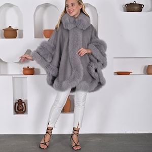 women's Gray Fox Fur Cape for Women | Elegant Winter Cape | Cozy One-Size-Fits-All Fur Wrap