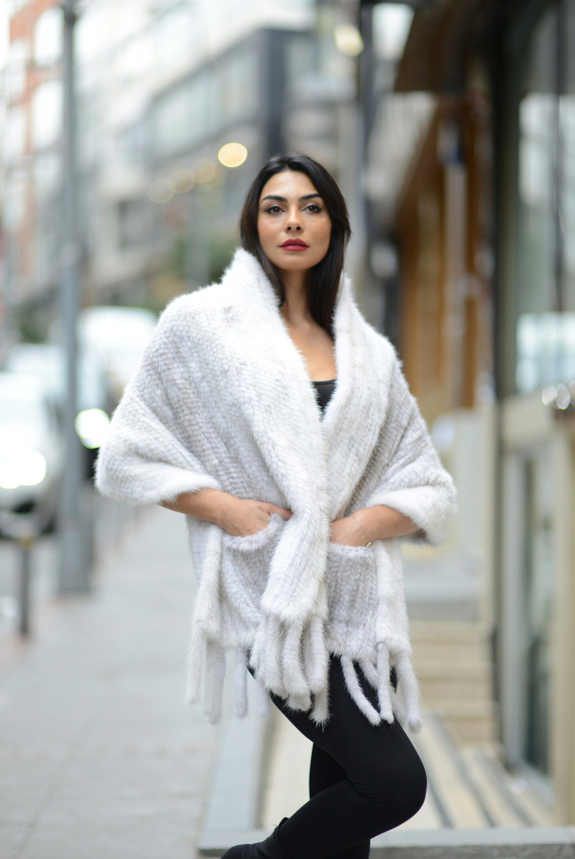 Womens Real Mink Fur Coat Poncho Cape Hood Full Pelt Fur Outwear Oversize  Jacket 