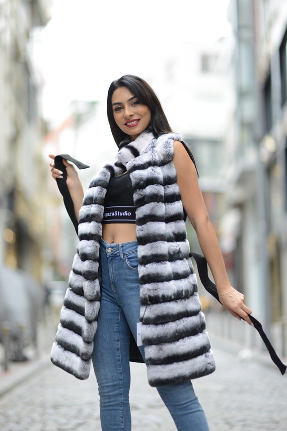 Kapuze Pelzweste Lang Frauen Fuchs Pelz Weste Winter Echtpelz
