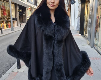 J White ポンチョ cashmere 高級 FOX ブラック セレブ 黒 J White ポンチョ cashmere 高級 FOX ブラック セレブ 黒