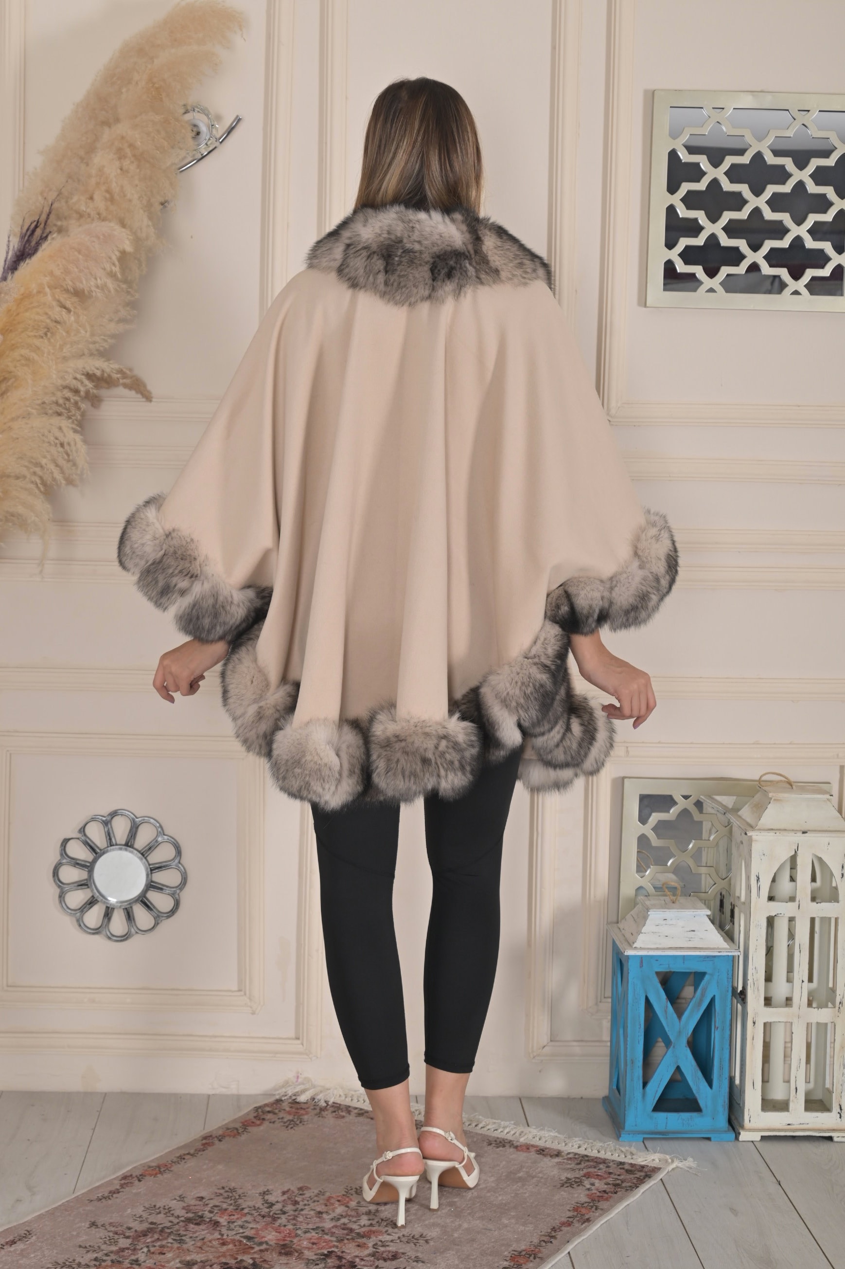 Luxurious Fur Cape With Real Fox Fur Trim | Winter Cape