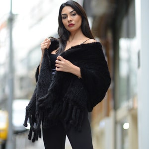 Luxury Black Mink Fur Bolero: Handmade Evening Shawl
