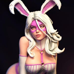 Hand Painted Bunny Statue | White Rabbit |Anime Inspired Collectible | Hand Painted Resin Model | Fantasy Gaming Display Art