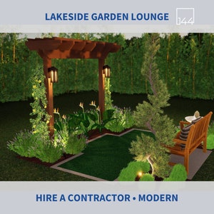 Lakeside Garden Lounge | Backyard Design | 3D Renderings | Spring Decor | Yard Decor | Landscape Design | House Plans | Housewarming Gift