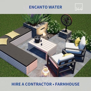 Encanto Water | Farmhouse | DIY Backyard Design | 3D Renderings | Landscape | Spring Decor | Yard Decor | House Plans | Housewarming Gift