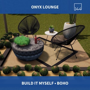 Onyx Lounge | DIY Backyard Design | 3D Renderings | Boho Landscape | Spring Decor | Yard Decor | House Plans | Housewarming Gift