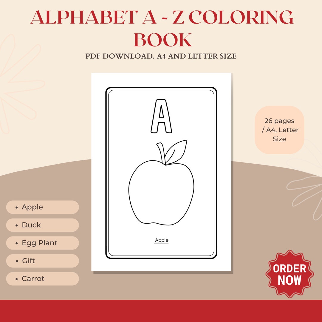 Alphabet A Z Coloring Book Alphabet Printable Coloring Books Digital ...