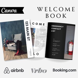 Airbnb Welcome Book Template | Vacation Rental Welcome Guide | Modern Welcome Book | Bold Welcome Guest Book | Welcome Book  Canva Template