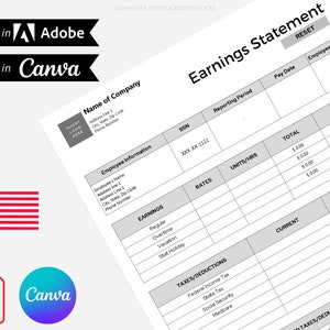 US Professional Earnings Statement | Small Business Payroll Cheque| Calculating Form | Pay Stub