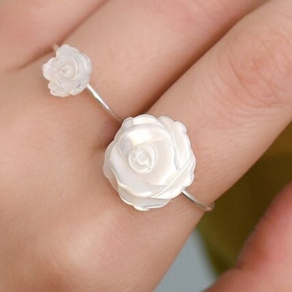 Maria - Handmade Rose Flower Mother of Pearl Ring, Genuine Pearl Ring, Mother of Pearl Ring, gift for her, wedding gift, bridal ring