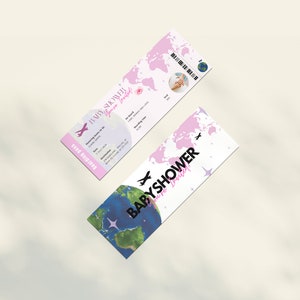 Bordkarten-Babyparty-Einladung, rosa, blau, geschlechtsneutral, niedlich, Reisen, Welt, Bordkarte, Babyparty, Einladung, Globus, Flugzeug