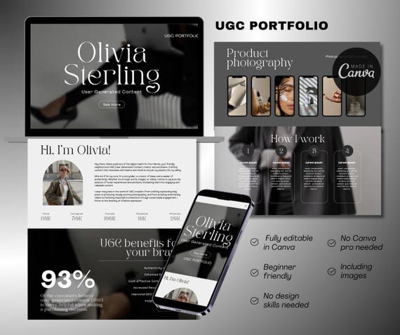 UGC Portfolio website template | Canva website | Content creator portfolio | Dark Colors | FREE Canva | Elegant UGC Portfolio website