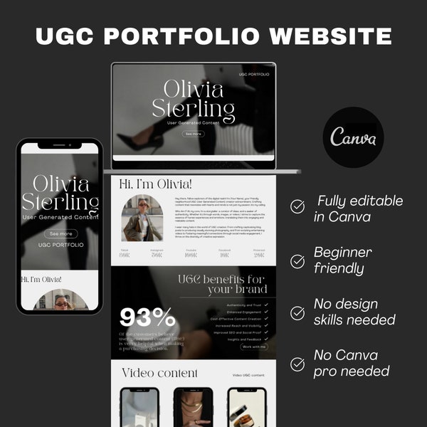 UGC Portfolio website template | Canva website | Content creator portfolio | Dark Colors | FREE Canva | Elegant UGC Portfolio website