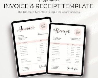 Editable Invoice & Receipt Canva Template Bundle | Invoice Template | Printable Invoice | Editable Invoice | Business Solutions