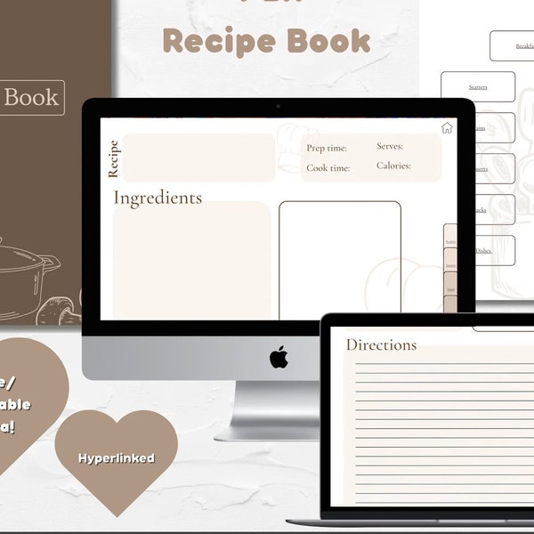 Recipes Book | Blank Recipes Book | PDF Recipes Book | Editable Recipe Book | Recipe Tracker | Recipe Journal | Blank Cookbook | Cookbook