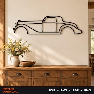 Duesenberg Model J Silhouette Metal Wall Art | DXF SVG Cut File | Plasma Laser