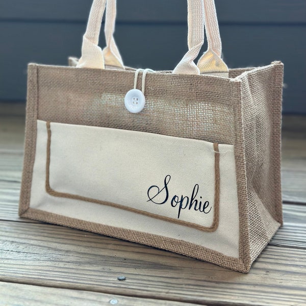 Personalized Tote Gift Bags 12” x 8” -Bridesmaid Burlap Tote Bags-Bridesmaid Bag gift-Name Jute Tote Bag- Summer Bag Gift-Wedding Gift