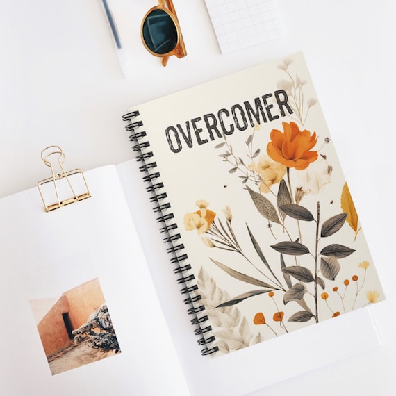 Overcomer Spiral Journal for Women Christian Floral Spiral Notebooks Botanical College Ruled Minimalist Meeting Note Notebook Comfort Colors