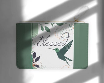 Blessed Mama Mini Clutch Bag Hummingbird Vegan Mini Wallet for Women Boho Travel Clutch Bag Small Zipper Wallet Gift for Mom Card Phone Bag